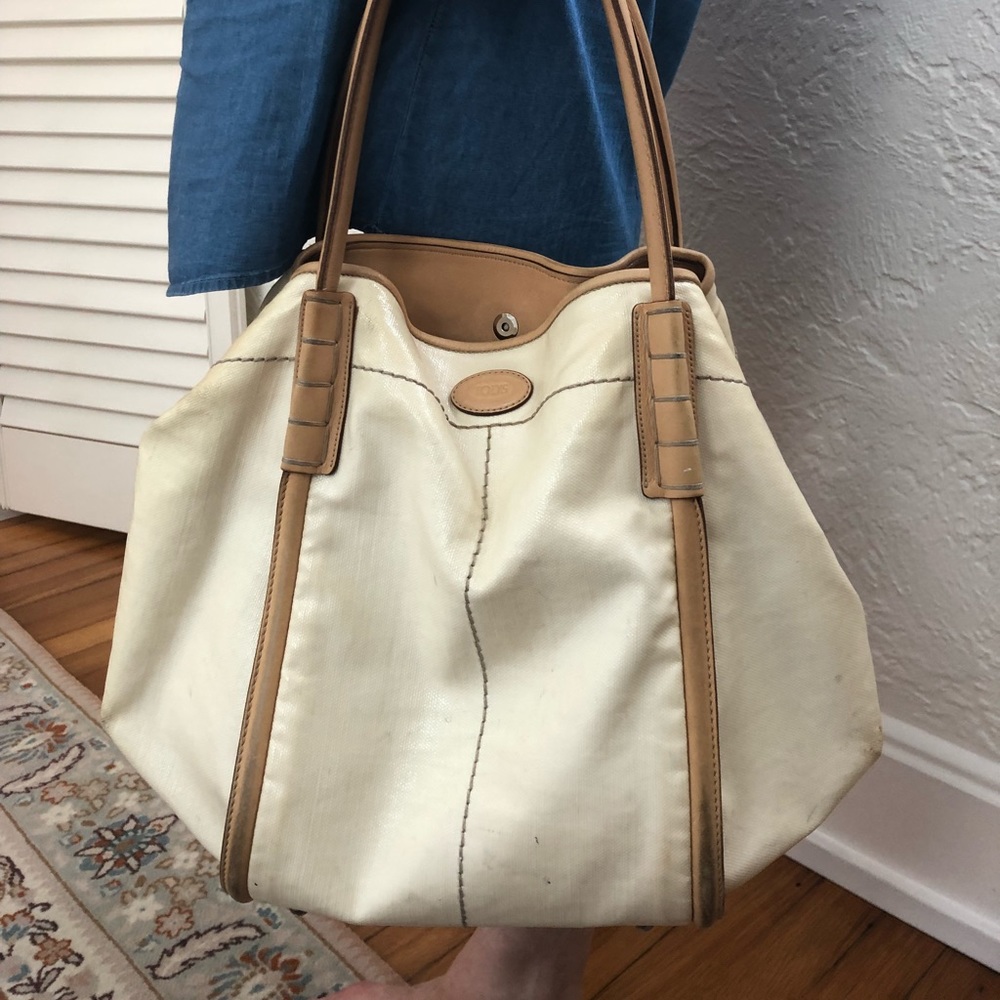 Tods Leather and Waxed Linen Hobo Bag